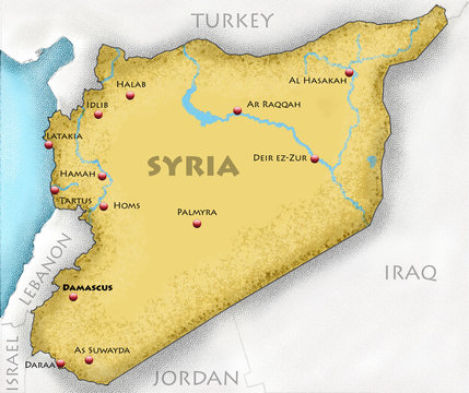 Cartina della Siria disegnata a mano e paesi confinanti