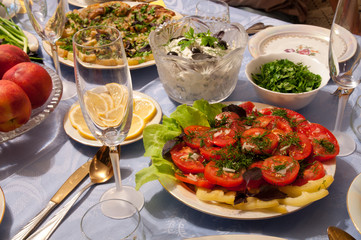 dishes of the food on the table