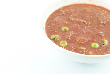 close up of a bowl of fermented shrimp paste chilli sauce