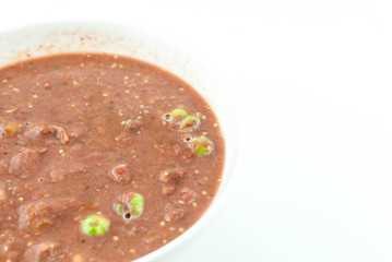 close up of a bowl of fermented shrimp paste chilli sauce