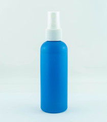 Blue spray medicine antiseptic drugs plastic Bottle on white