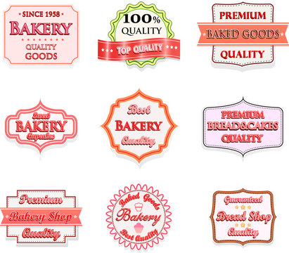 Collection of vintage bakery logo badges and labels