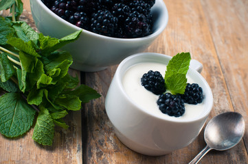 creamy yogurt with blackberries