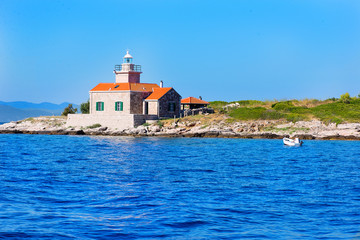 Fototapeta na wymiar beautiful view of the lighthouse and blue sea, Croatia