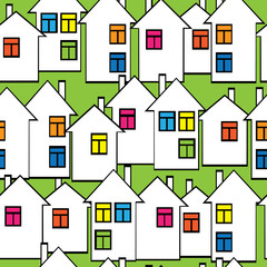 seamless pattern houses with colored windows