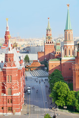 Obraz premium Red Square, Spasskaya Tower and Mausoleum at sunny day in Moscow