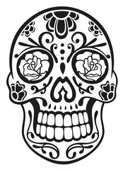 Vector Design. Mit Blumen verzierter Sugar Skull. Day of The Dead, Halloween Totenkopf.
