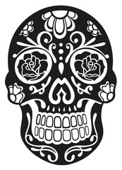 Vector Design. Mit Blumen verzierter Sugar Skull. Day of The Dead, Halloween Totenkopf.