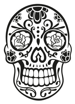 Vector Design. Mit Blumen verzierter Sugar Skull. Day of The Dead, Halloween Totenkopf.
