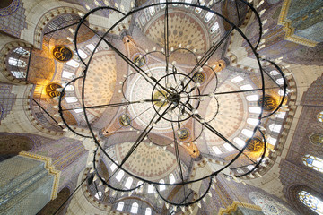 Grand, beautiful dome and chandelier in New Mosque