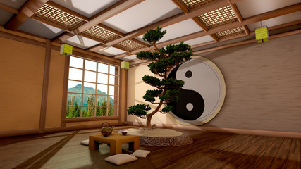 Fototapety  Obraz drzewa w japońskim wnętrzu