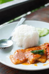 Rice with fried pork Curry paste