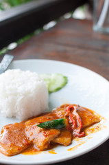 Rice with fried pork Curry paste