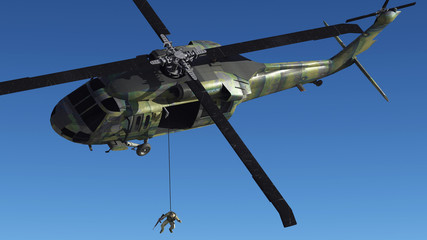 The soldier and the helicopter