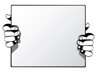 Human hands holding blank advertising card isolated on white bac