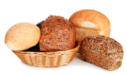 Variety of bread isolated on white