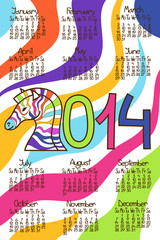 Colorful Calendar 2014 with zebra