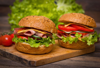 Sandwiches on the wooden table