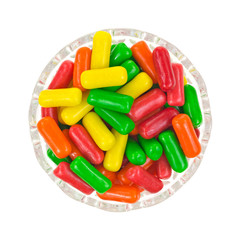 Colorful gum in glass bowl