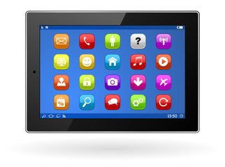 tablet computer pc with apps icon set
