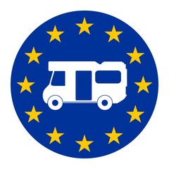 Camping-car dans un drapeau europ&eacute;en