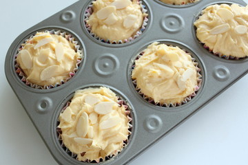 home bakery, almond muffin in mold for bakery food image