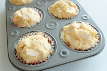 home bakery, almond muffin in mold for bakery food image