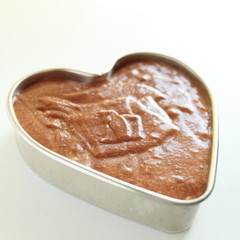 prepared dough for baking chocolate cake for Valentine's day