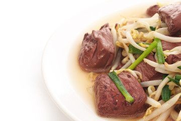 Fried blood jelly with bean sprouts and green onion