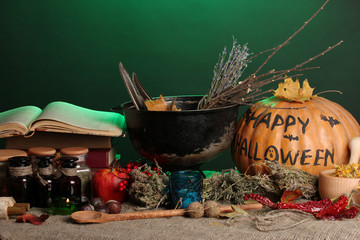 Scary halloween laboratory in green light