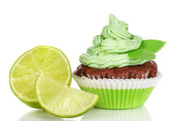 Delicious beautiful key lime cupcake isolated on white