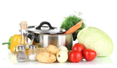 Ingredients for cooking soup isolated on white