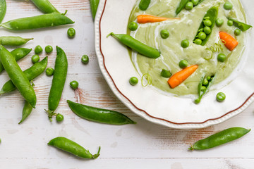 Closeup of fresh green pea soup