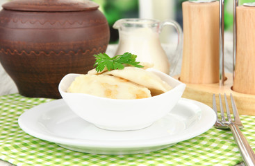 Tasty dumplings with fried onion