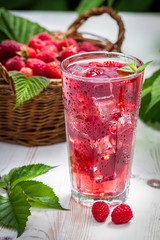 Juice of fresh raspberries with ice
