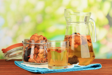Assorted dried fruits in bank and compote of dried fruits