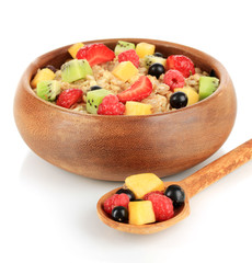 Oatmeal with fruits isolated on white