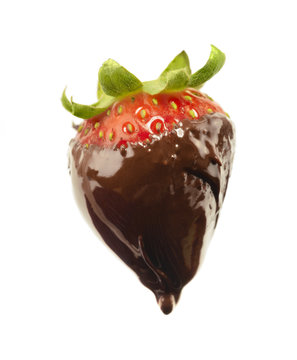 Chocolate covered strawberry isolated on white background.