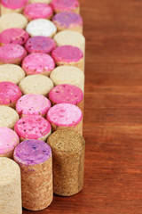 Wine corks on wooden table close-up