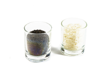 black sesame and rice in two small glass