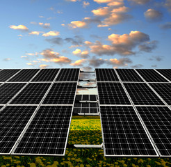 Solar energy panels in the setting sun