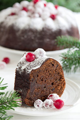 Chocolate cake with cranberries, new year, Christmas.