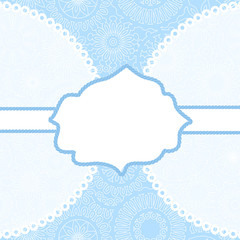 White frame for your text on blue filigree lacy background card