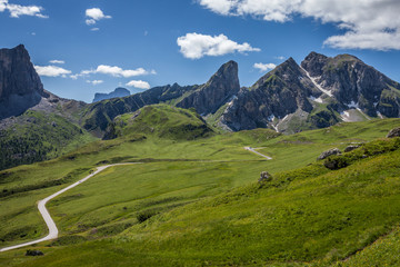 Fototapeta na wymiar A winding mountain road in the Dolomites, Italy.