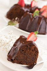 Chocolate cake with strawberries and chocolate.