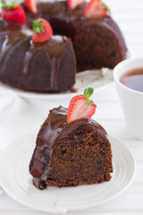 Chocolate cake with strawberries and chocolate.