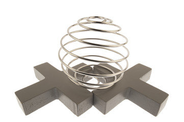 Wire curled on two crosses