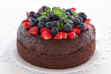 Chocolate cake with summer berries.