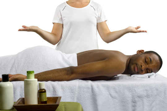 masseuse showing off spa products for men