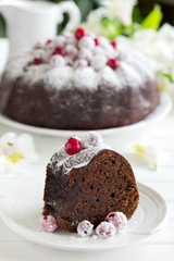 Chocolate cake with cranberries, new year, Christmas.